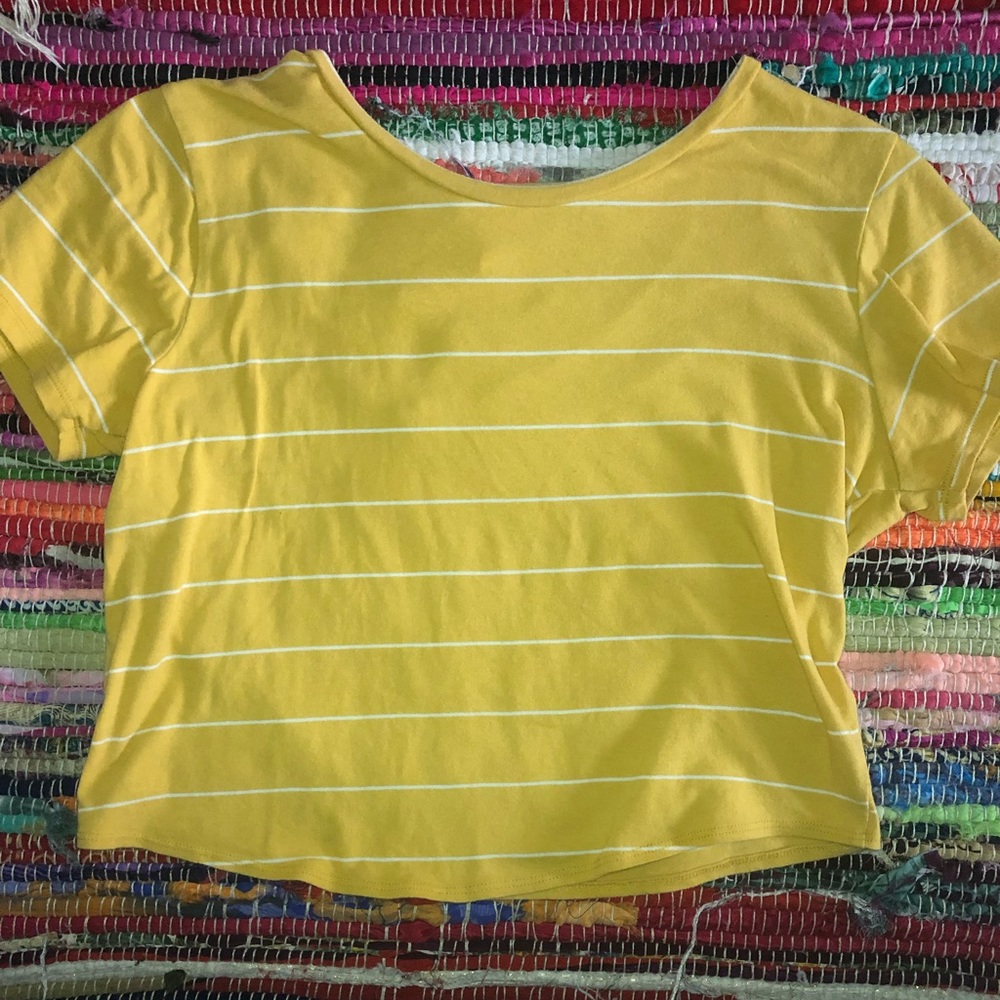 Yellow striped crop top.